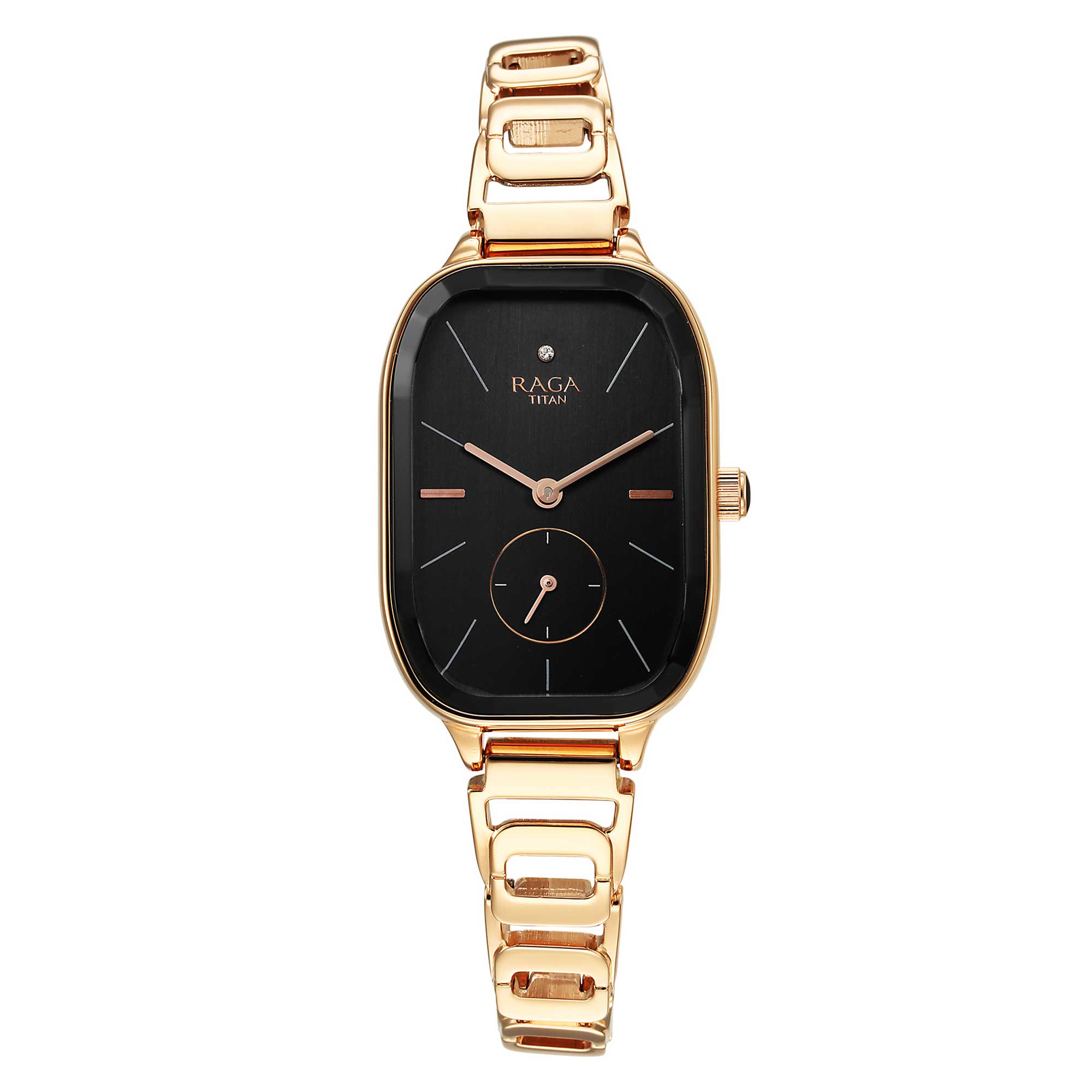 Titan Raga Chic Quartz Analog Black Dial Rose Gold Metal Strap Watch for Women