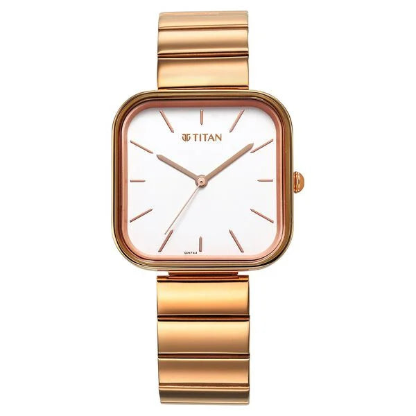Titan Purple Stackables Quartz Analog White Dial Stainless Steel Strap Watch for Women
