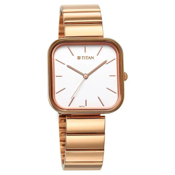 Titan Purple Stackables Quartz Analog White Dial Stainless Steel Strap Watch for Women