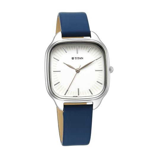 Titan White Square Dial Green Leather Strap Analog Quartz Watch for Women