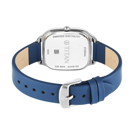 Titan White Square Dial Green Leather Strap Analog Quartz Watch for Women