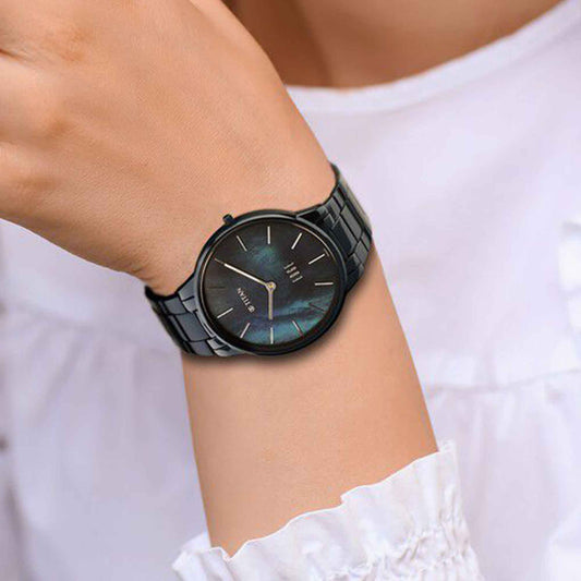 Titan Edge Metal Women Allure Quartz Alog Rich Mother Of Pearl Dial Stainless Steel Strap Watch For Women (2734QM02)