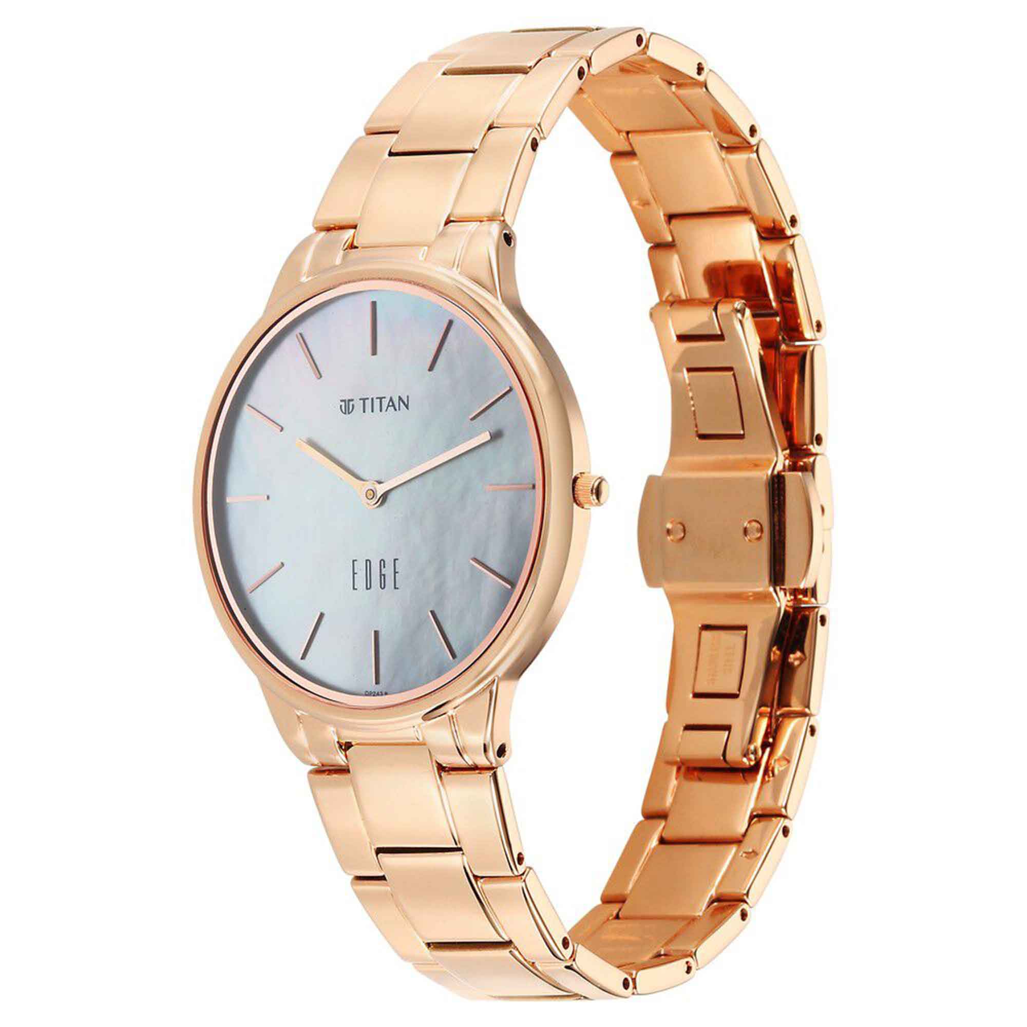 Titan Edge Metal Women Allure Quartz Alog Rich Mother Of Pearl Dial Stainless Steel Strap Watch For Women (2734WM01)