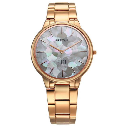 Titan Edge Metal Women Allure Quartz Alog Rich Mother Of Pearl Dial Stainless Steel Strap Watch For Women (2734WM02)