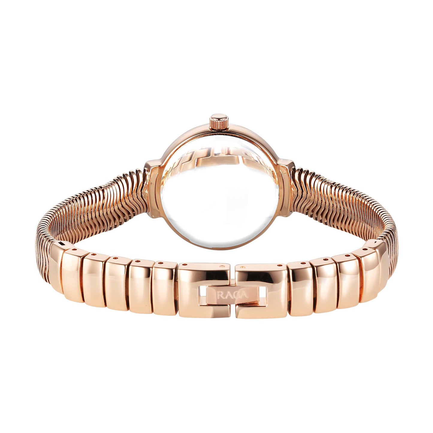 Titan Raga Mother of Pearl Dial Rose Gold Metal Strap Analog Watch for Women