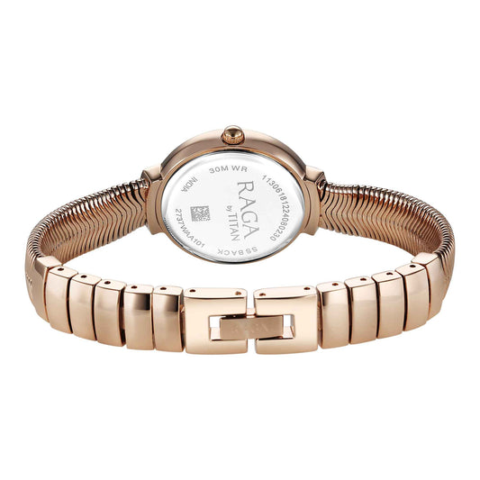 Titan Raga Mother of Pearl Dial Rose Gold Metal Strap Analog Watch for Women