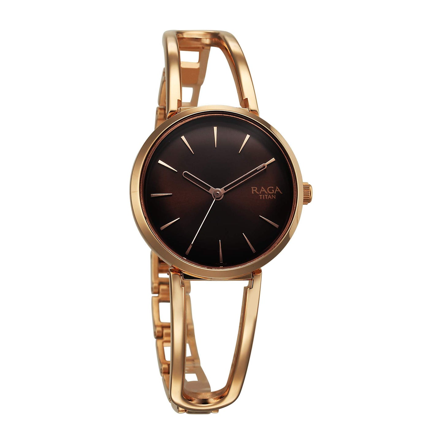 Titan Raga Brown Dial Rose Gold Metal Strap Analog Watch for Women