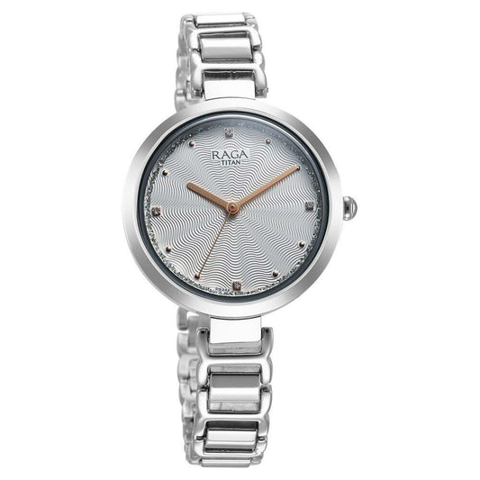 Titan Raga Memoirs Quartz Alog Silver Dial With Silver Color Metal Strap Watch For Women (2752SM01)