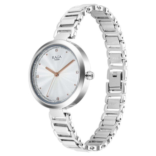Titan Raga Memoirs Quartz Alog Silver Dial With Silver Color Metal Strap Watch For Women (2752SM01)