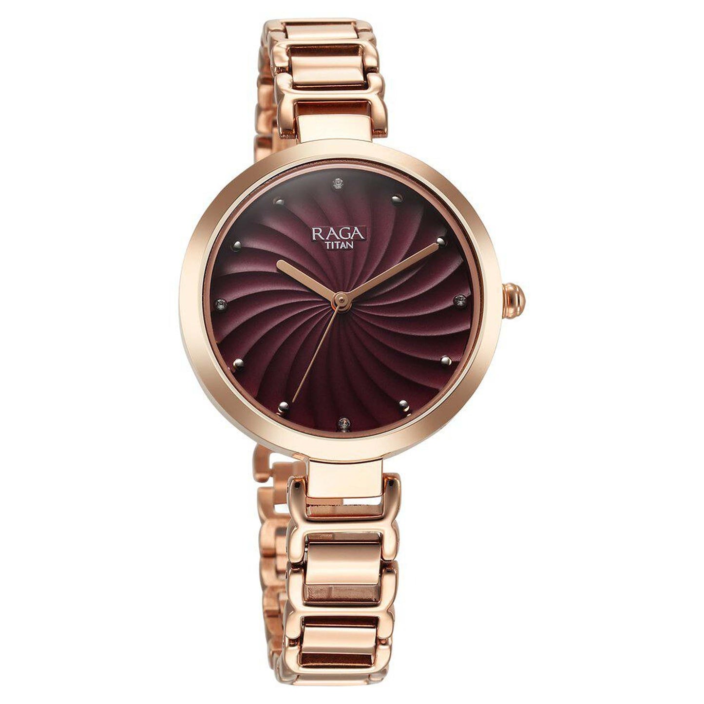Titan Raga Memoirs Quartz Alog Burgundy Dial With Rose Gold Color Metal Strap Watch For Women (2752WM01)