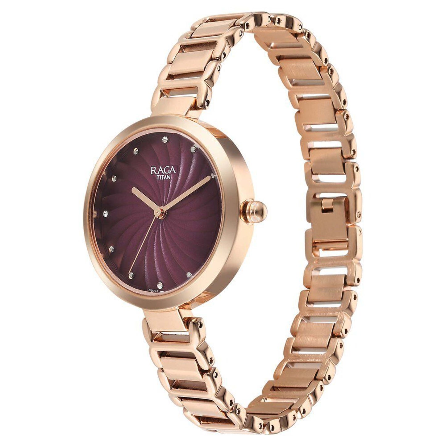 Titan Raga Memoirs Quartz Alog Burgundy Dial With Rose Gold Color Metal Strap Watch For Women (2752WM01)