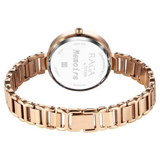 Titan Raga Memoirs Quartz Alog Burgundy Dial With Rose Gold Color Metal Strap Watch For Women (2752WM01)