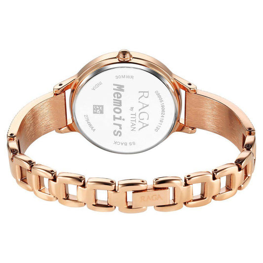Titan Raga Memoirs Quartz Alog White Dial With Rose Gold Color Metal Strap Watch For Women (2754WM01)