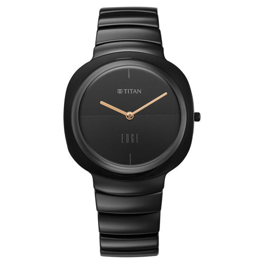 Titan Edge Squircle Quartz Analog Black Dial Ceramic Strap Watch For Women
