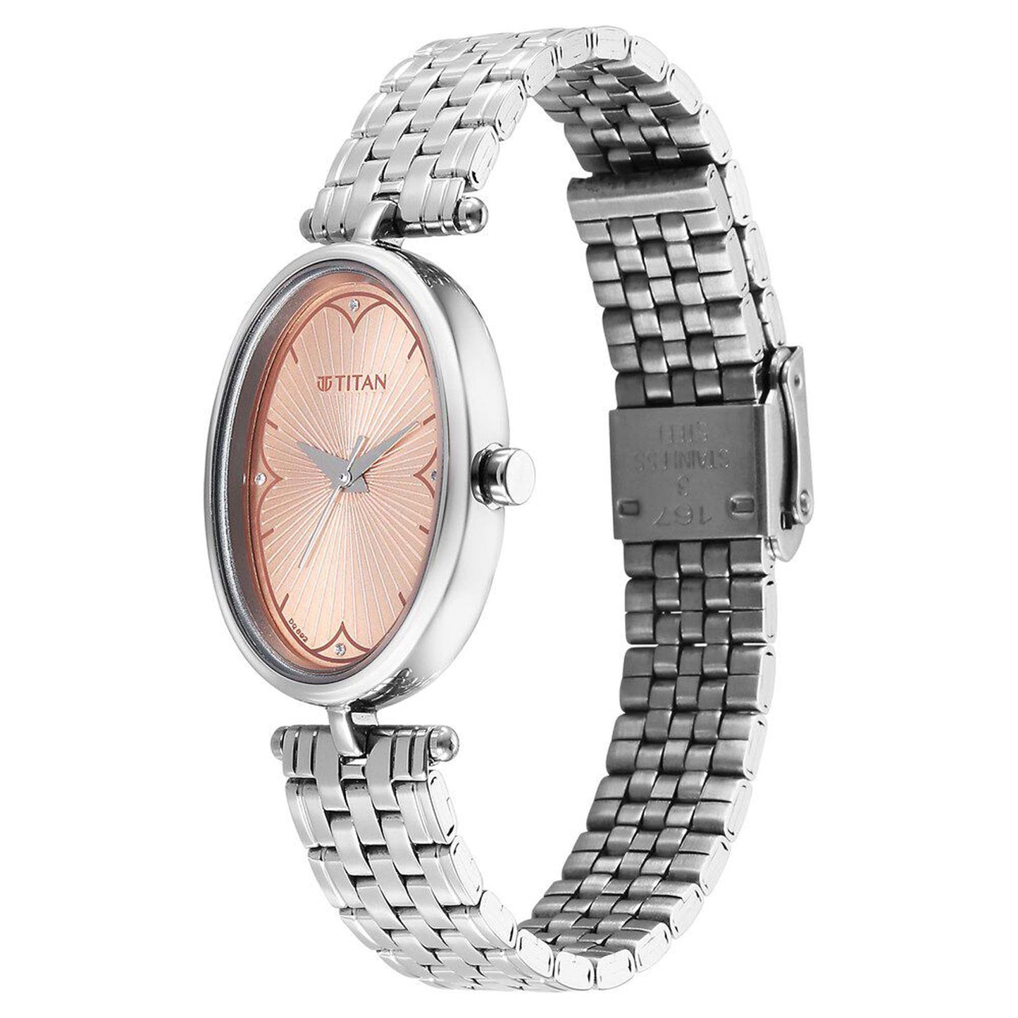 Titan Karishma Quartz Analog Beige Dial Silver Stainless Steel Strap Watch For Women