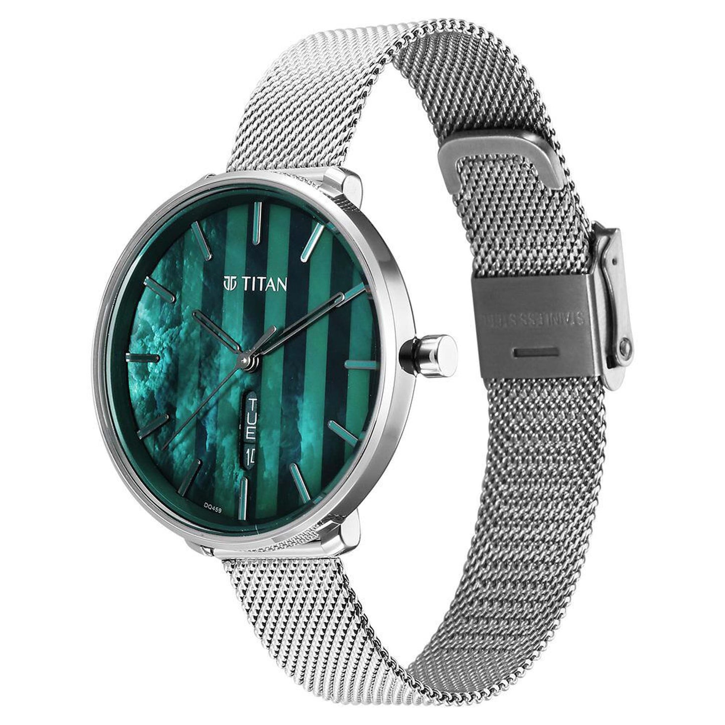 Titan Neo Analog with Day and Date Mother Of Pearl Dial Silver Color Stainless Steel Strap Watch For Women