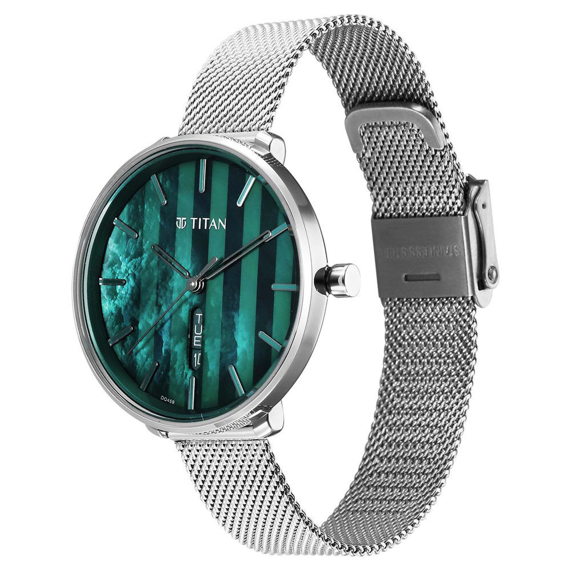 Titan Neo Analog with Day and Date Mother Of Pearl Dial Silver Color Stainless Steel Strap Watch For Women
