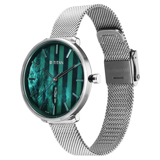 Titan Neo Analog with Day and Date Mother Of Pearl Dial Silver Color Stainless Steel Strap Watch For Women