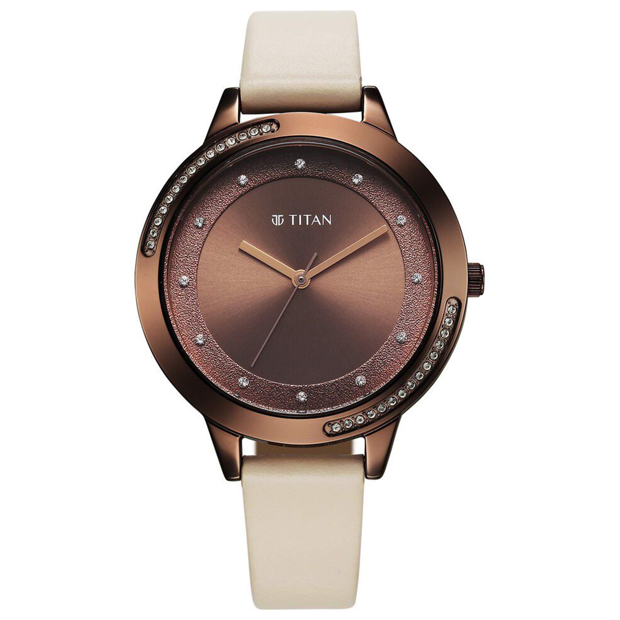 Titan Razzle Dazzle Quartz Analog Brown Dial Leather Strap Watch For Women