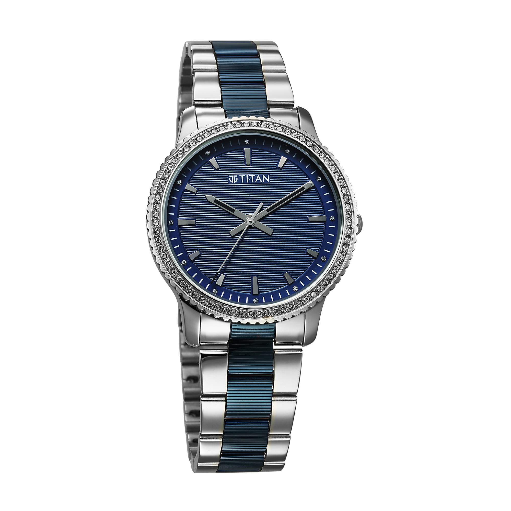 Titan Fashion Blue Dial Two Toned Stainless Steel Strap Analog Watch For Women