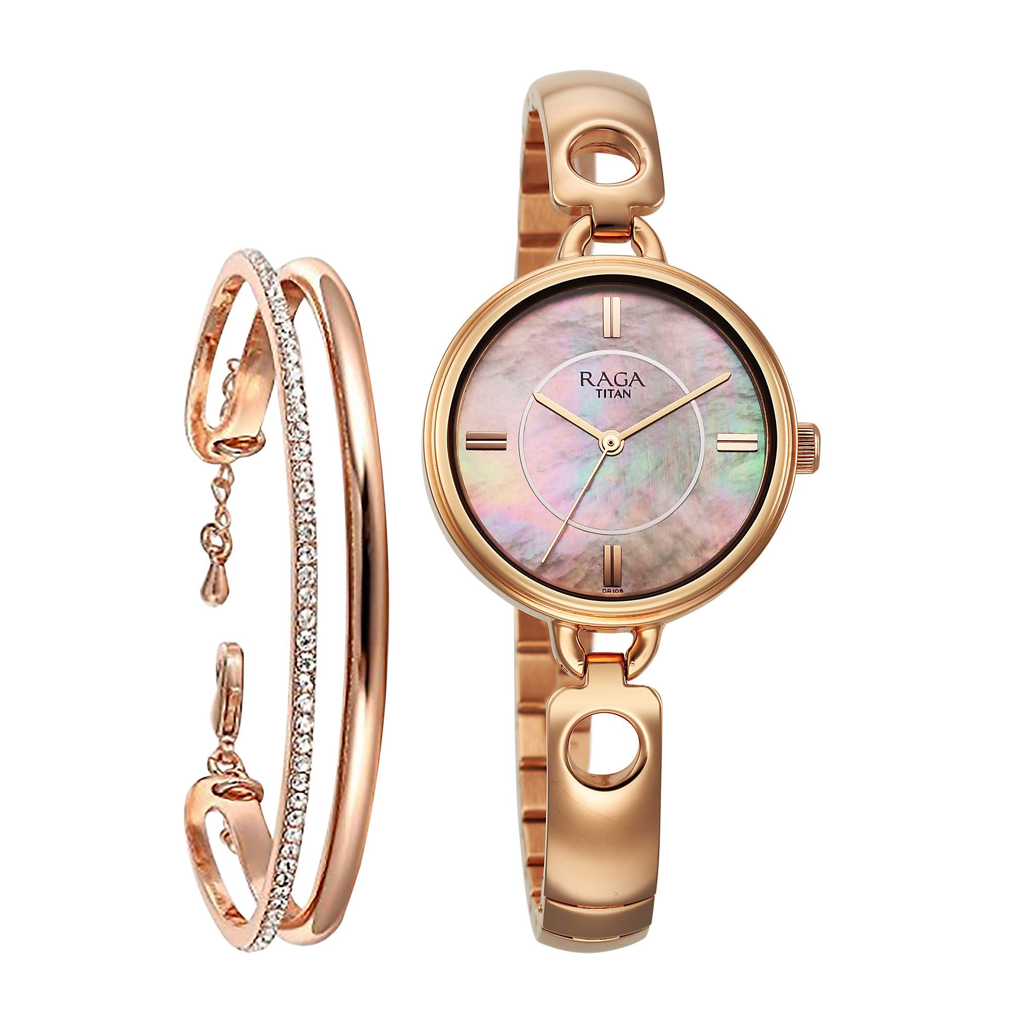 Titan Raga Mother of Pearl Dial Rose Gold Metal Strap Analog Watch for Women 2774WM01