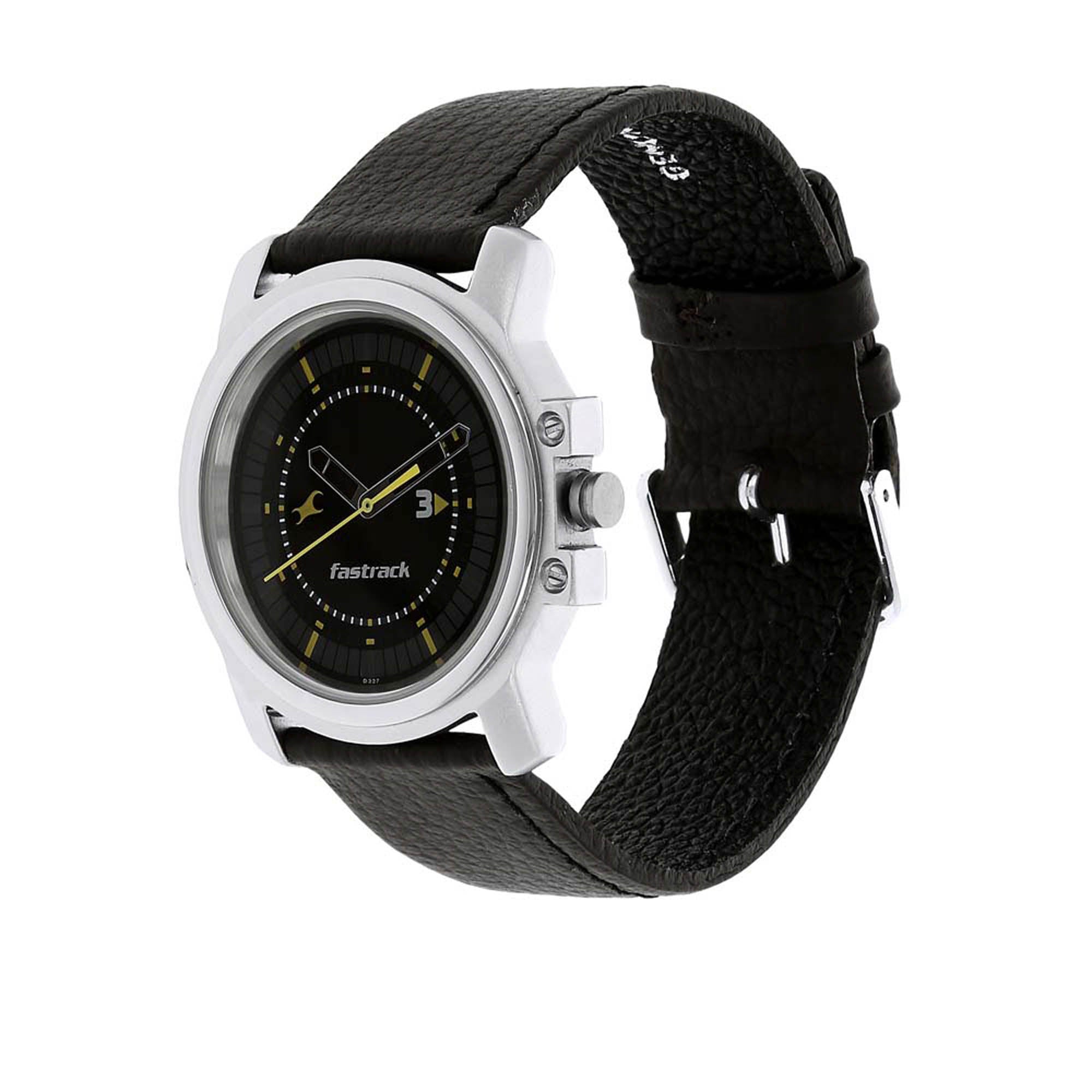 Fastrack Quartz Analog Black Dial Leather Strap Watch for Guys