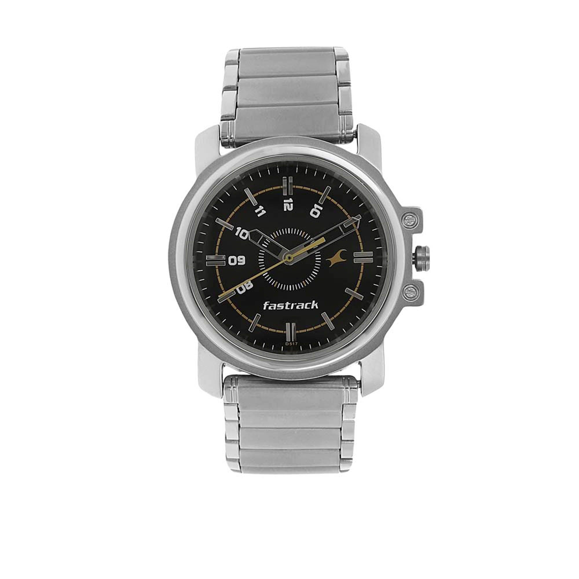 Fastrack Quartz Analog Black Dial Stainless Steel Strap Watch for Guys