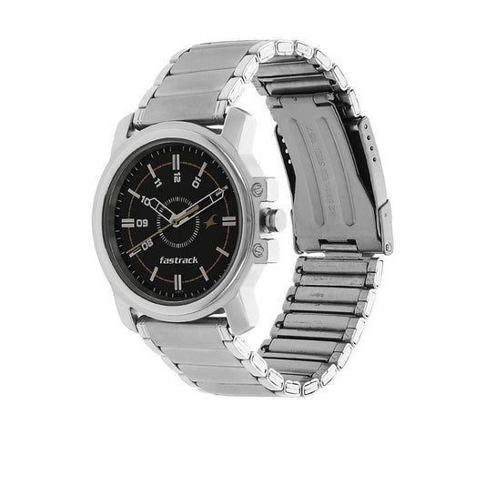 Fastrack Quartz Analog Black Dial Stainless Steel Strap Watch for Guys