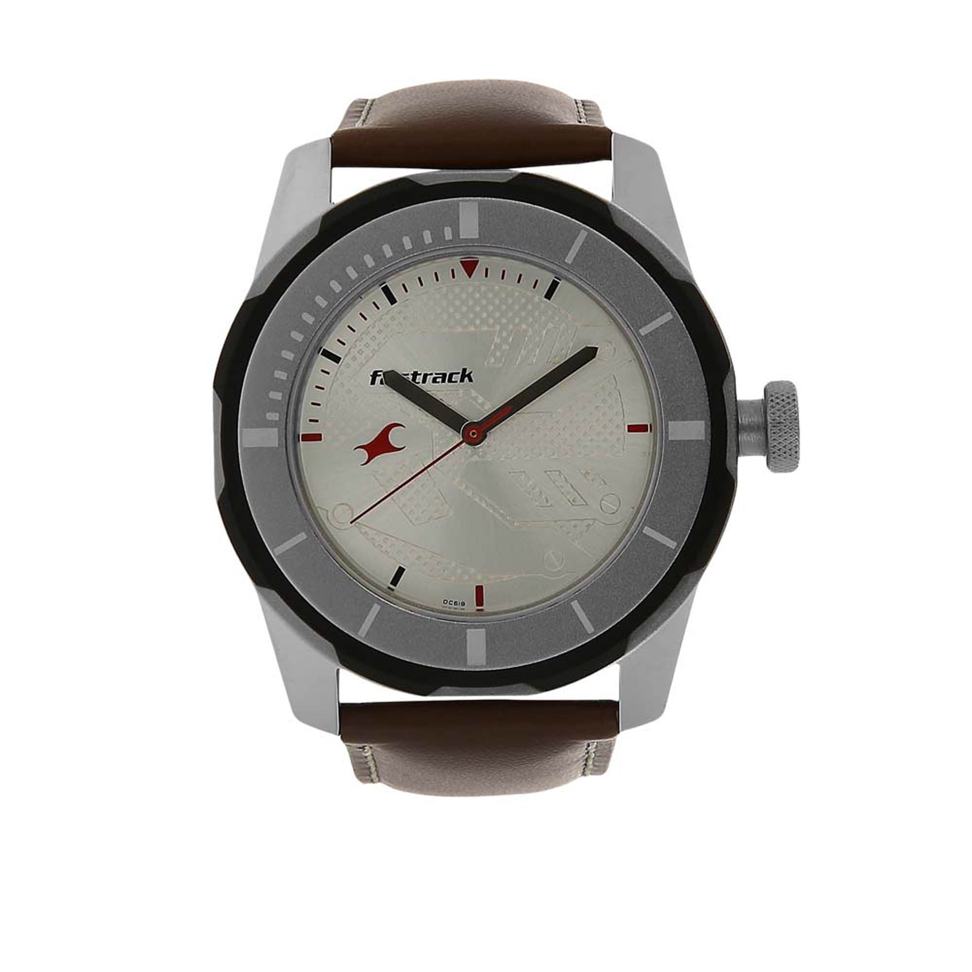 Fastrack Quartz Analog Silver Dial Leather Strap Watch for Guys