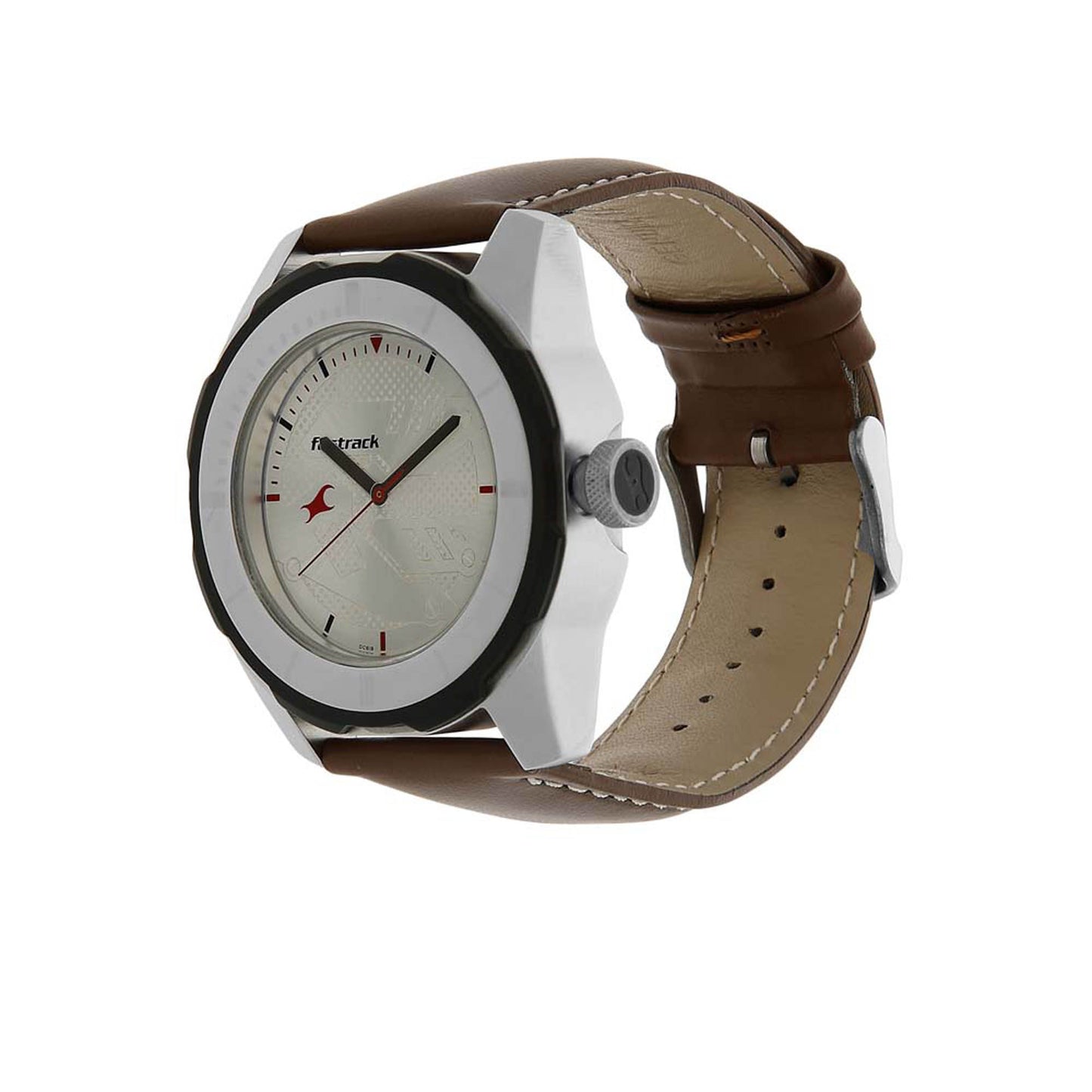 Fastrack Quartz Analog Silver Dial Leather Strap Watch for Guys