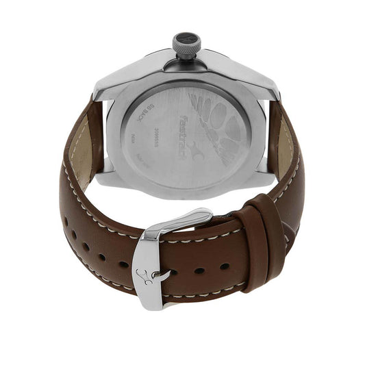 Fastrack Quartz Analog Silver Dial Leather Strap Watch for Guys