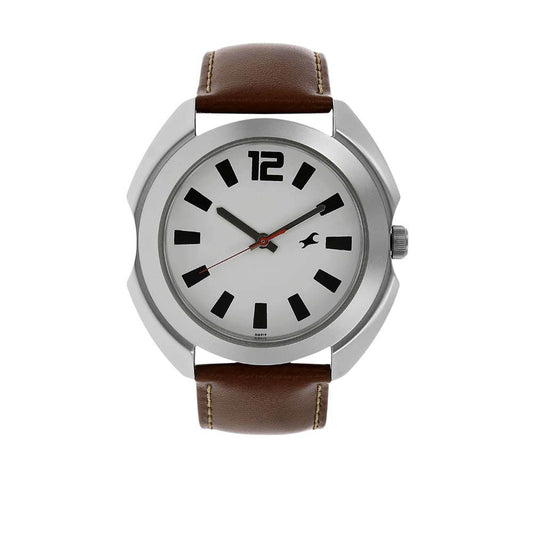 Fastrack Quartz Analog White Dial Leather Strap Watch for Guys