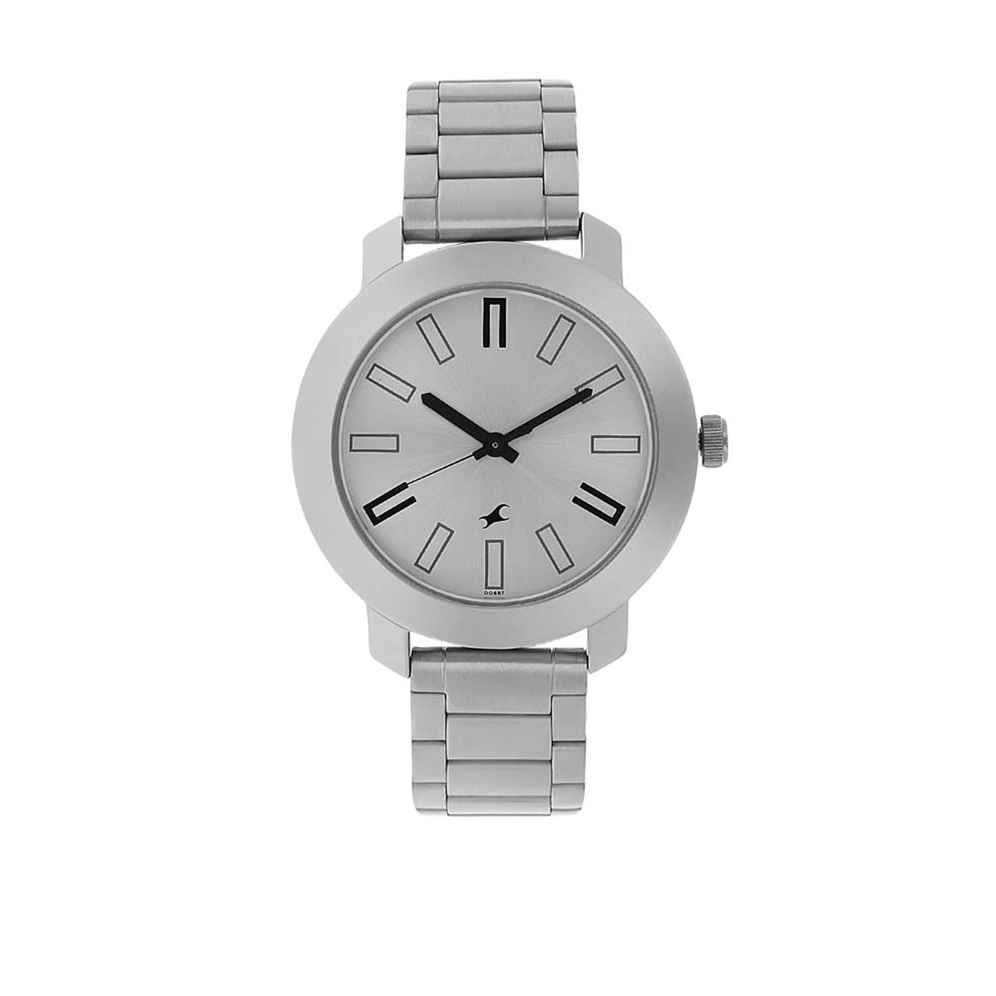 Fastrack Quartz Analog Silver Dial Stainless Steel Strap Watch for Guys