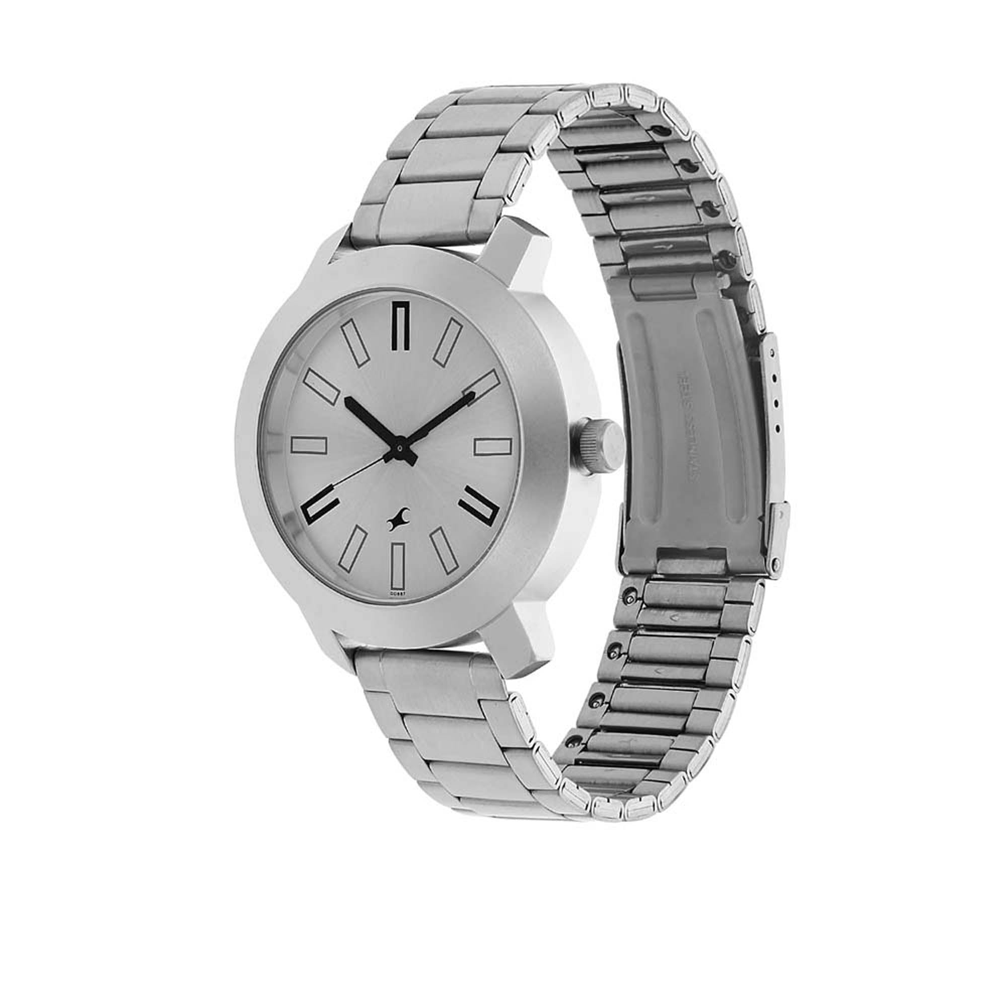 Fastrack Quartz Analog Silver Dial Stainless Steel Strap Watch for Guys