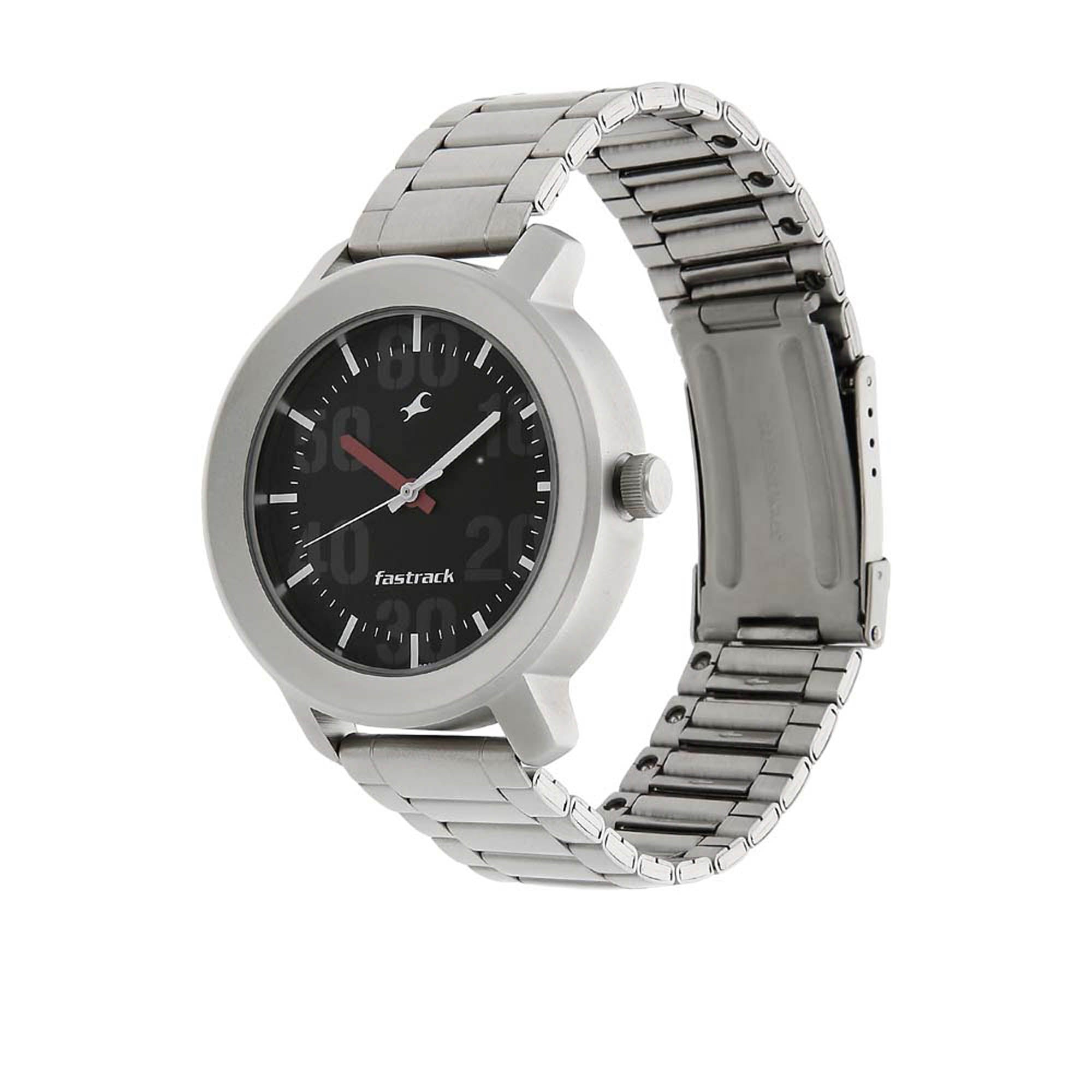 Fastrack Quartz Analog Black Dial Stainless Steel Strap Watch for Guys