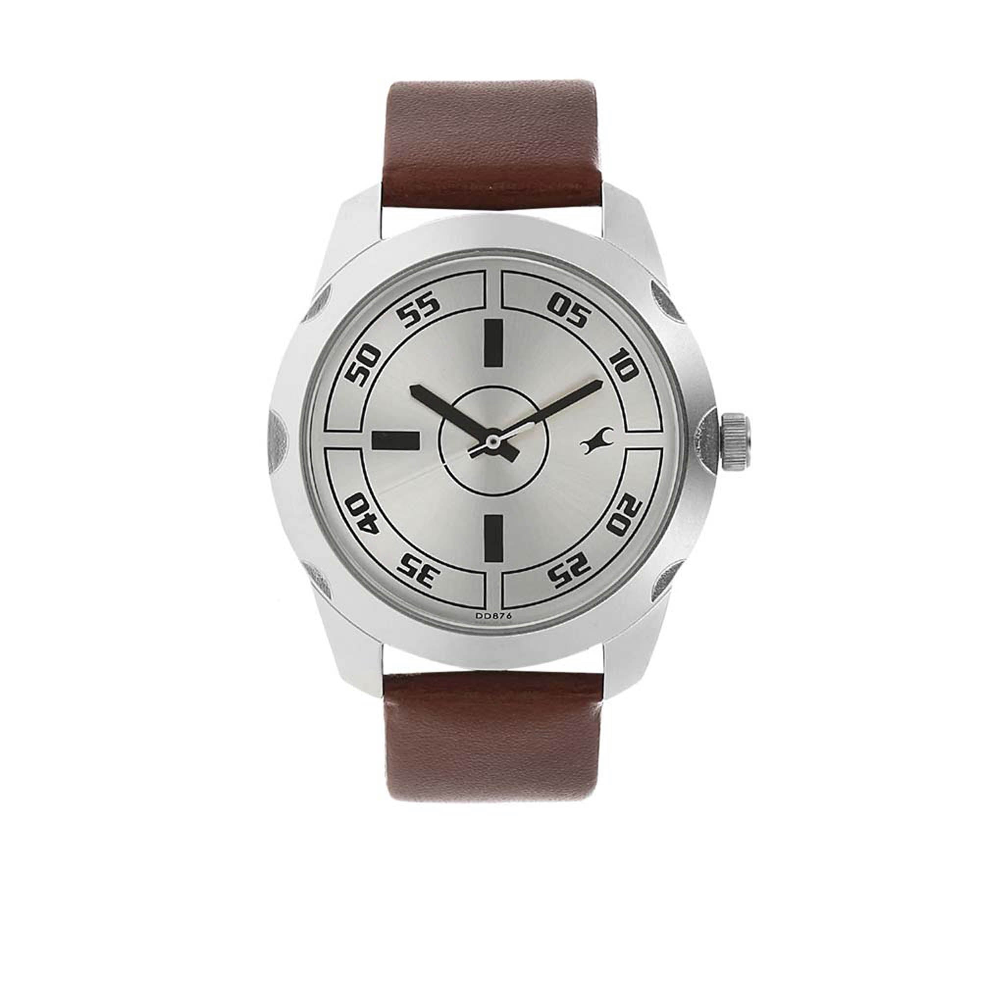 Fastrack Quartz Analog Silver Dial Leather Strap Watch for Guys