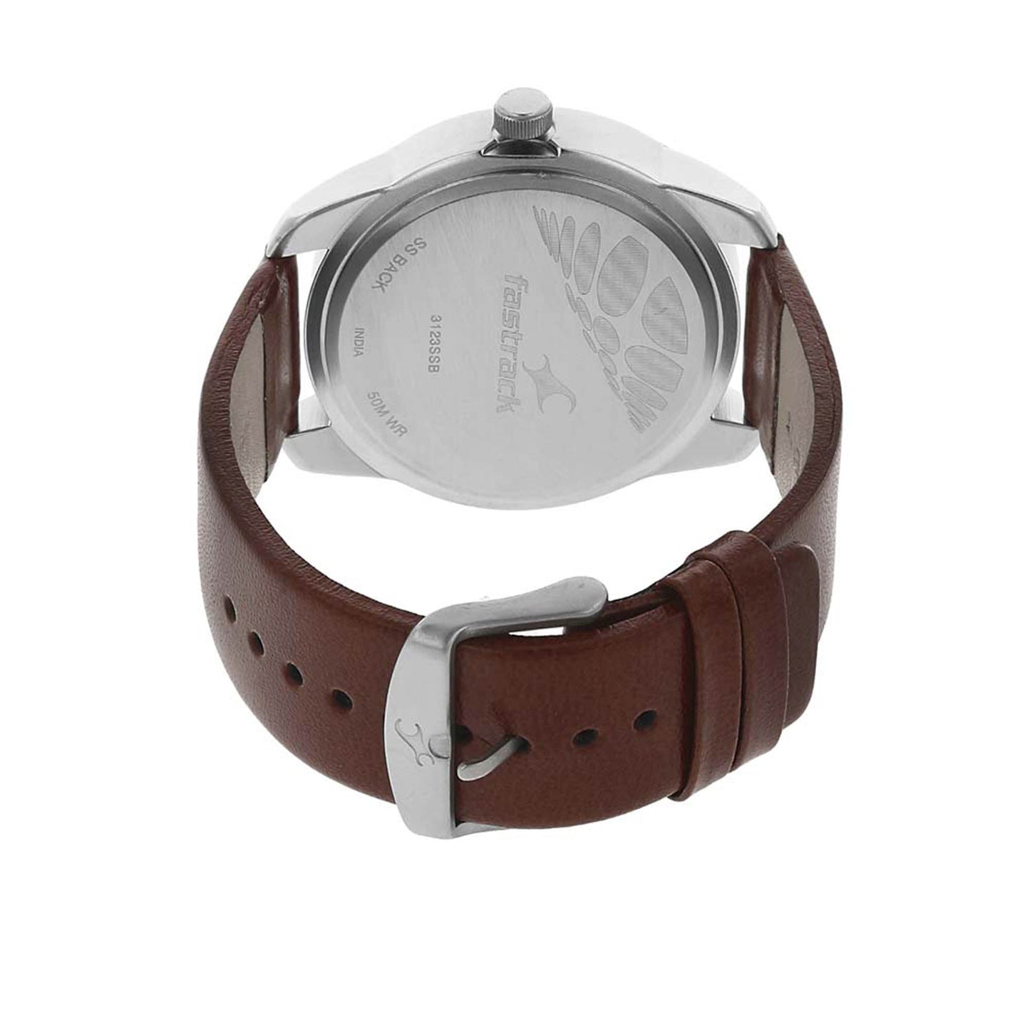 Fastrack Quartz Analog Silver Dial Leather Strap Watch for Guys