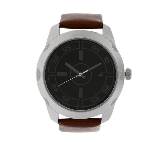 Fastrack Quartz Analog Black Dial Leather Strap Watch for Guys