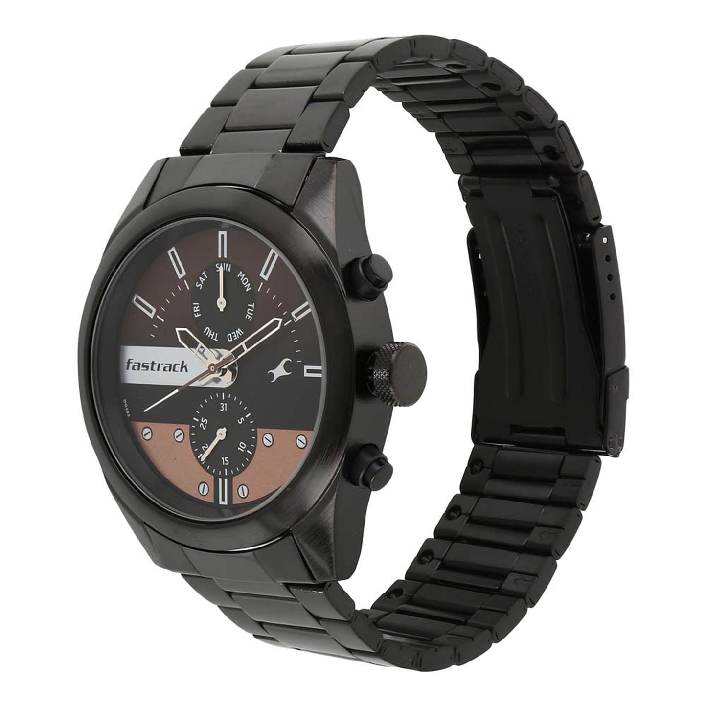 Fastrack All Nighters Quartz Multifunction Brown Dial Metal Strap Watch for Guys