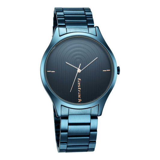 Fastrack Style Up Quartz Analog Blue Dial Stainless Steel Strap Watch for Guys