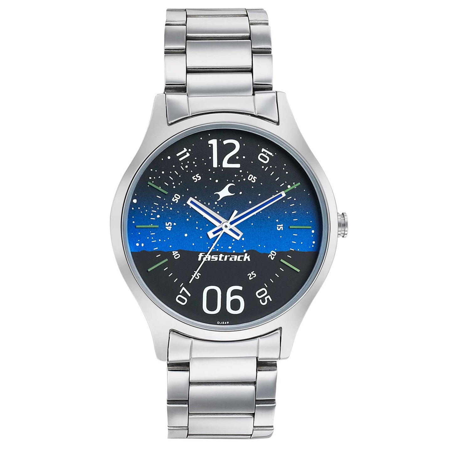 Fastrack Space Rover Quartz Analog Blue Dial Stainless Steel Strap Watch for Guys