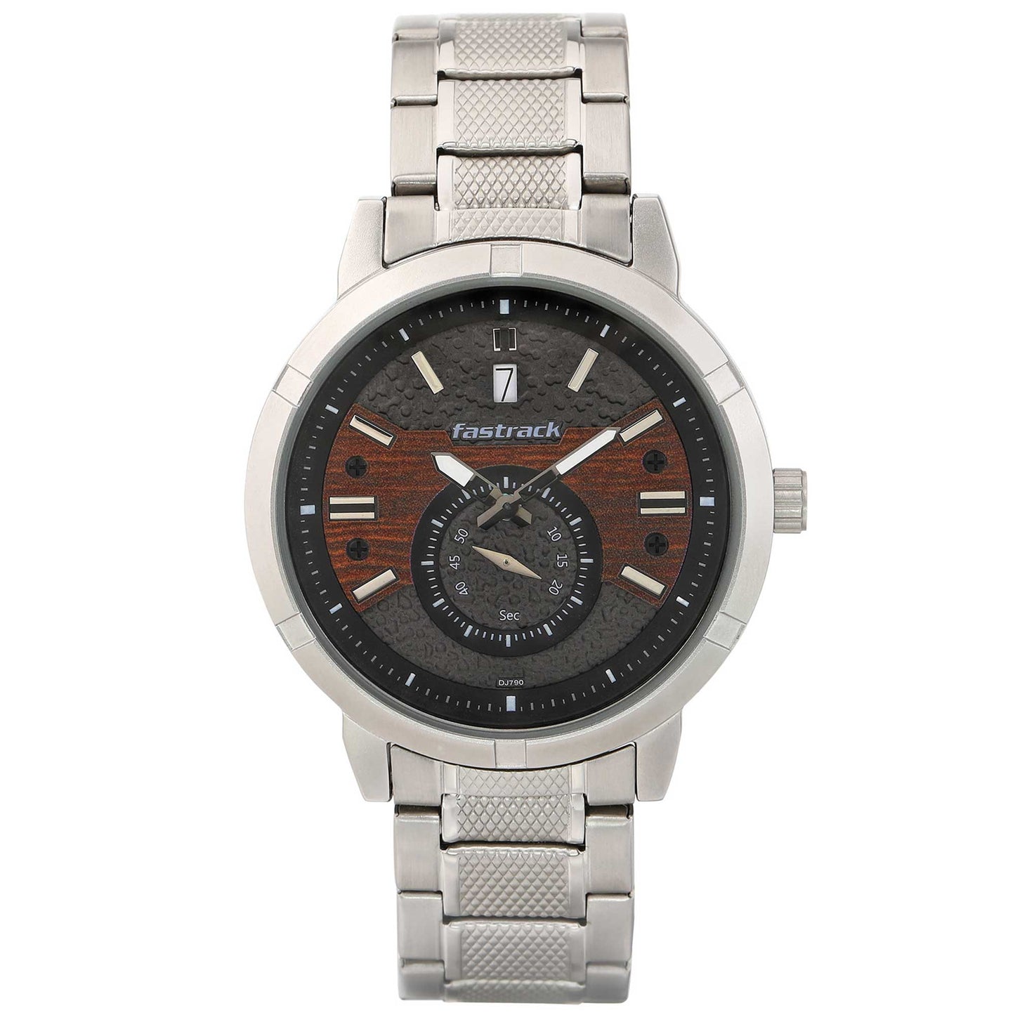 Fastrack Go Skate Quartz Analog with Day and Date Grey Dial Stainless Steel Strap Watch for Guys