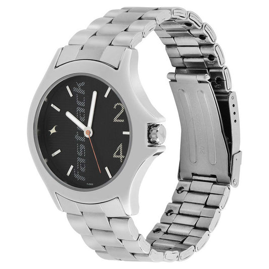 Fastrack Quartz Analog Black Dial Stainless Steel Strap Watch for Guys
