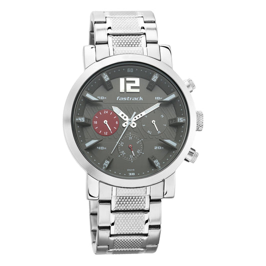 Fastrack Fastfit Quartz Multifunction Grey Dial Stainless Steel Strap Watch for Guys