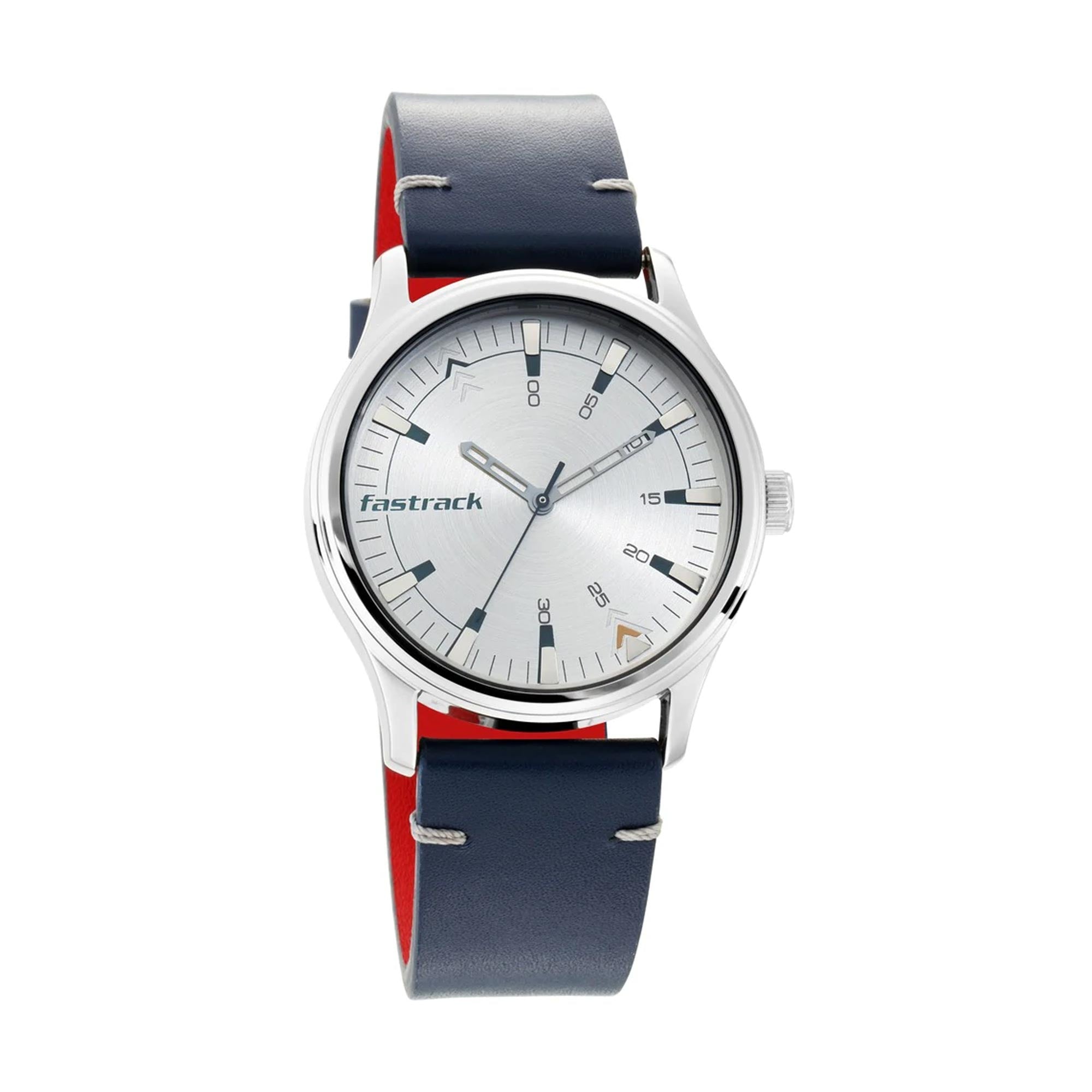 Fastrack I Love Me Quartz Analog Silver Dial Leather Strap Watch for Guys