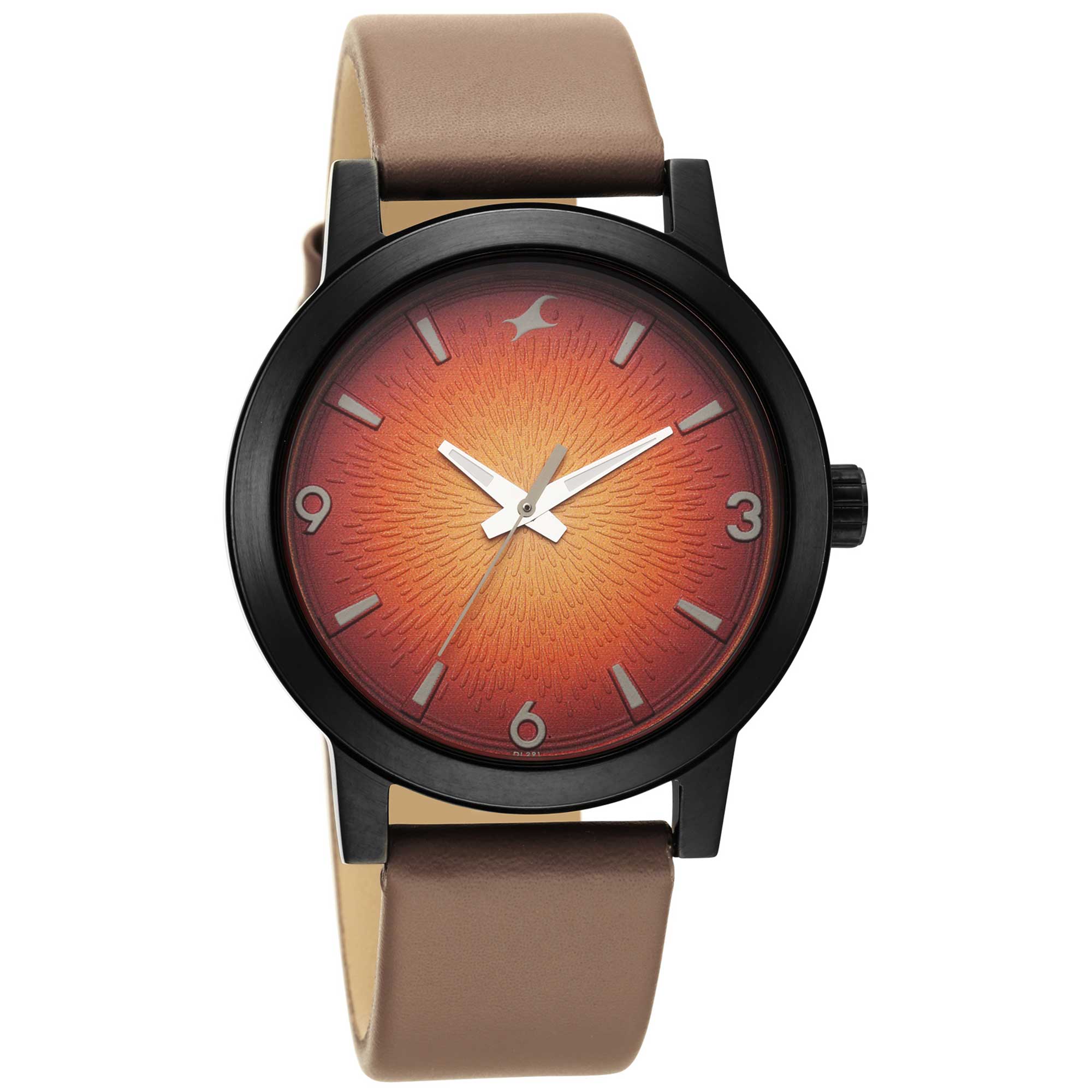 Fastrack Orange Dial Brown Leather Strap Analog Watch for Men