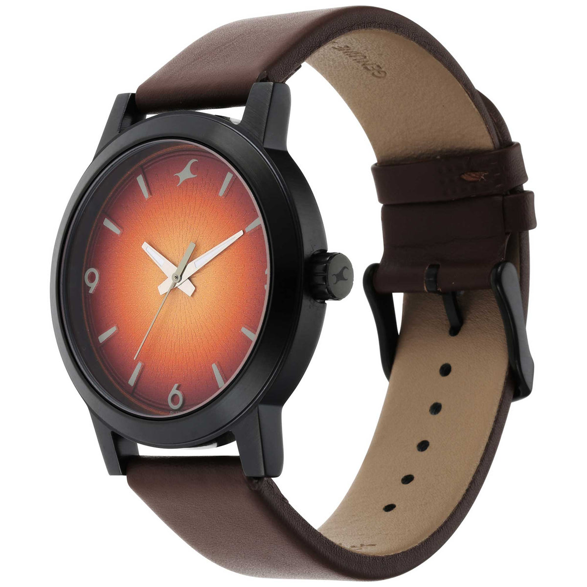 Fastrack Orange Dial Brown Leather Strap Analog Watch for Men