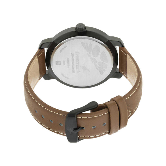 Fastrack Bare Basics Quartz Analog with Date Grey Dial Leather Strap Watch for Guys