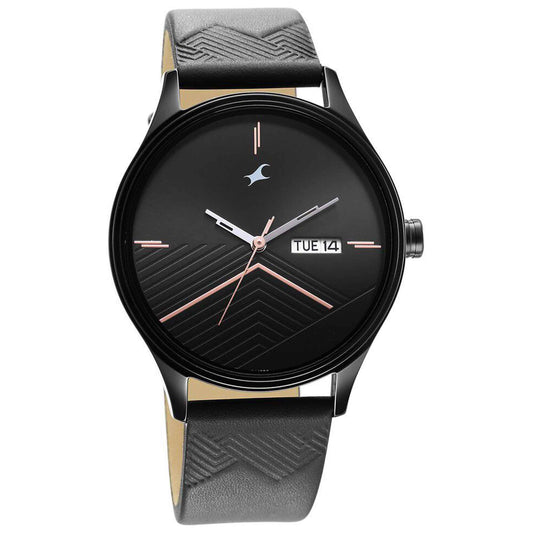 Fastrack Style Up Black Dial Leather Strap Watch for Guys