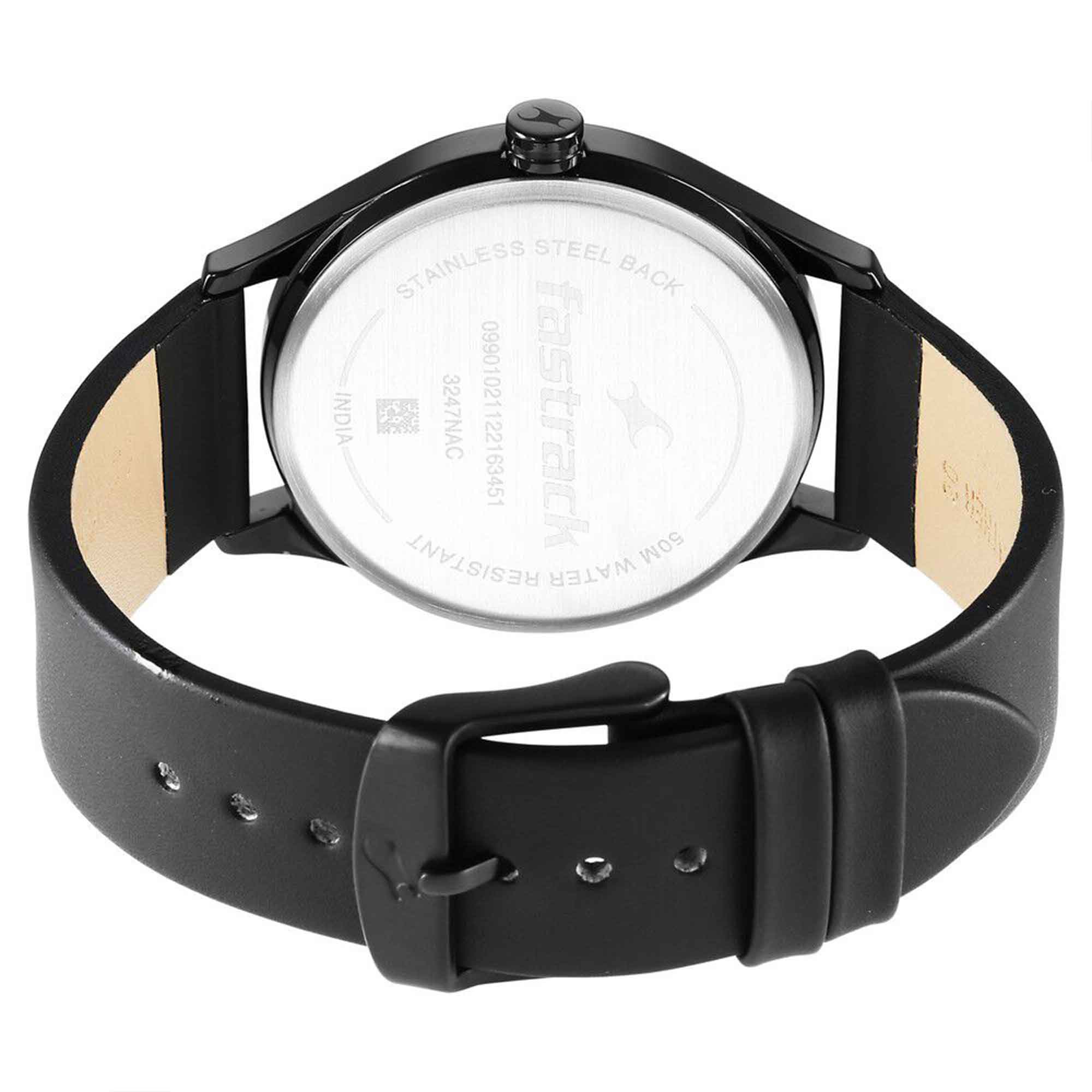 Fastrack Style Up Black Dial Leather Strap Watch for Guys